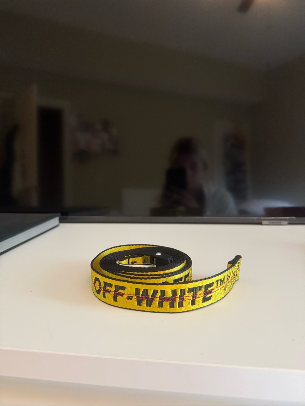 Off-White Yellow and Black Logo Tape Belt